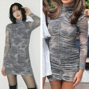 NWT ZARA Tulle Ruched Mini Bodycon Dress Size XS